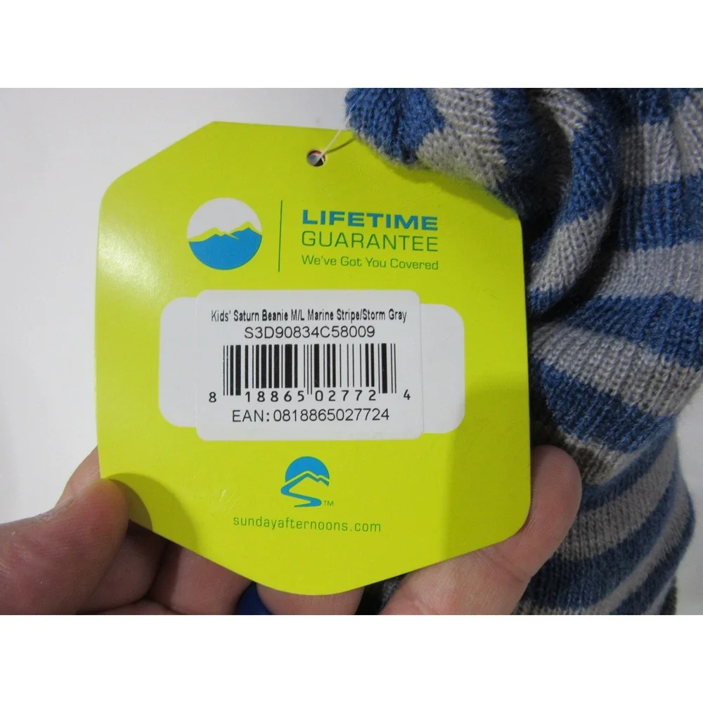 Sunday Afternoons Saturn Beanie Kids M/L Blue Gray New Marine Striped UPF50+
